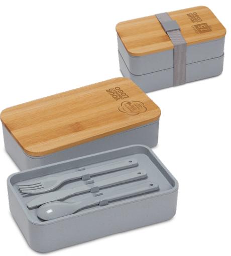 Double decker lunch box with bamboo lid utensils
